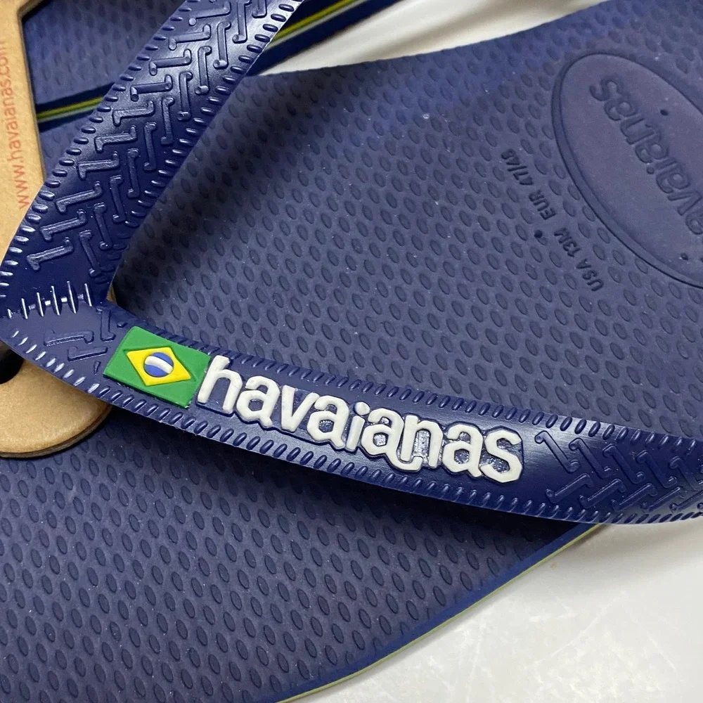 Havaianas Brasil Logo NavyBlue Flip Flops Mens‎ Size 13 USNWT